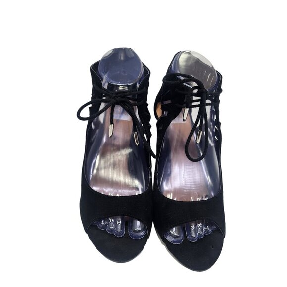 Dolce‎ Vita Black Faux Suede Cut Out Cage Lace Up Open Toe Pump Women's Size 6.5 - Picture 2 of 12